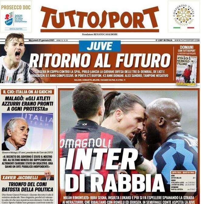 Tuttosport in apertura: "Inter di rabbia"