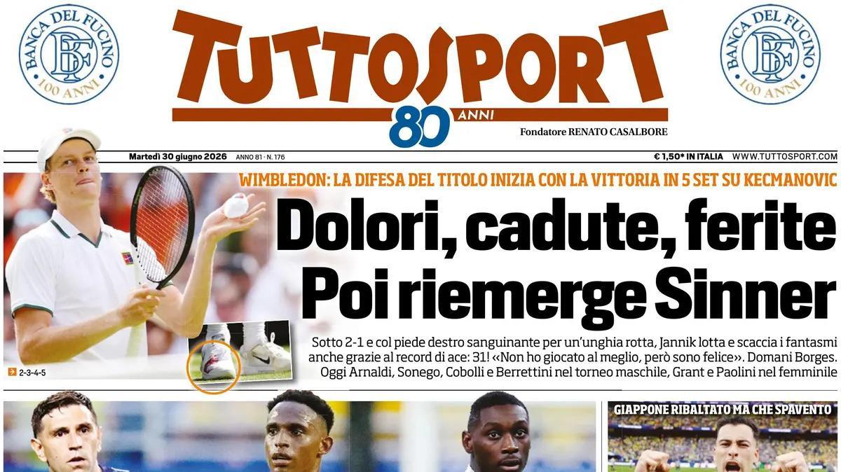 PRIMA PAGINA – Tuttosport: "Dolori, cadute, ferite Poi riemerge Sinner"