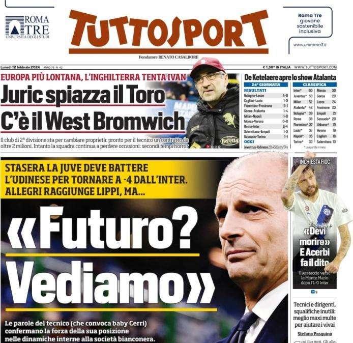 Tuttosport apre sulla Juventus e sulle parole di Allegri: "Futuro? Vediamo"