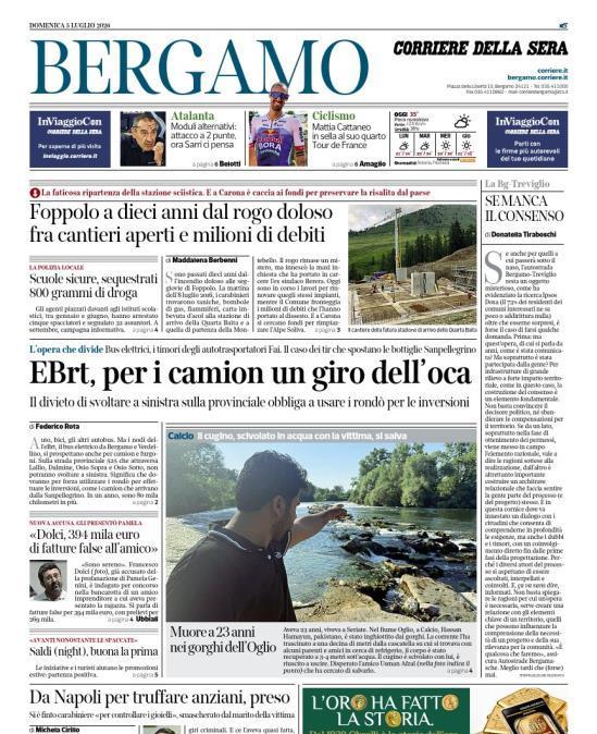PRIMA PAGINA - Corriere di Bergamo: "Moduli alternativi: attacco a 2 punte, ora Sarri ci pensa"