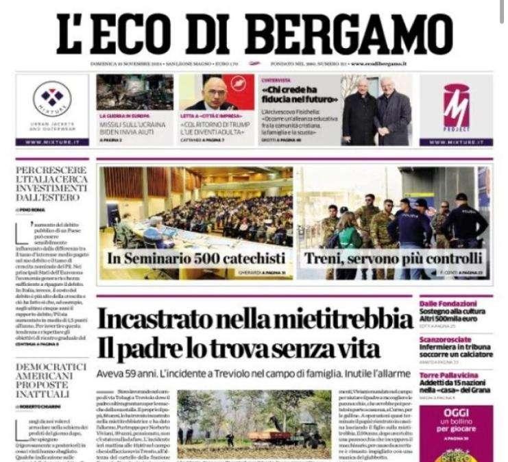 L'Eco di Bergamo: "L'Atalanta ospita l'Udinese a pranzo. Caccia al 2° posto"