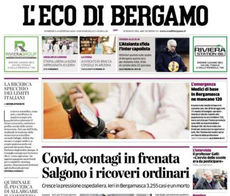 L'Eco di Bergamo: "L'Atalanta sfida l'Inter capolista"