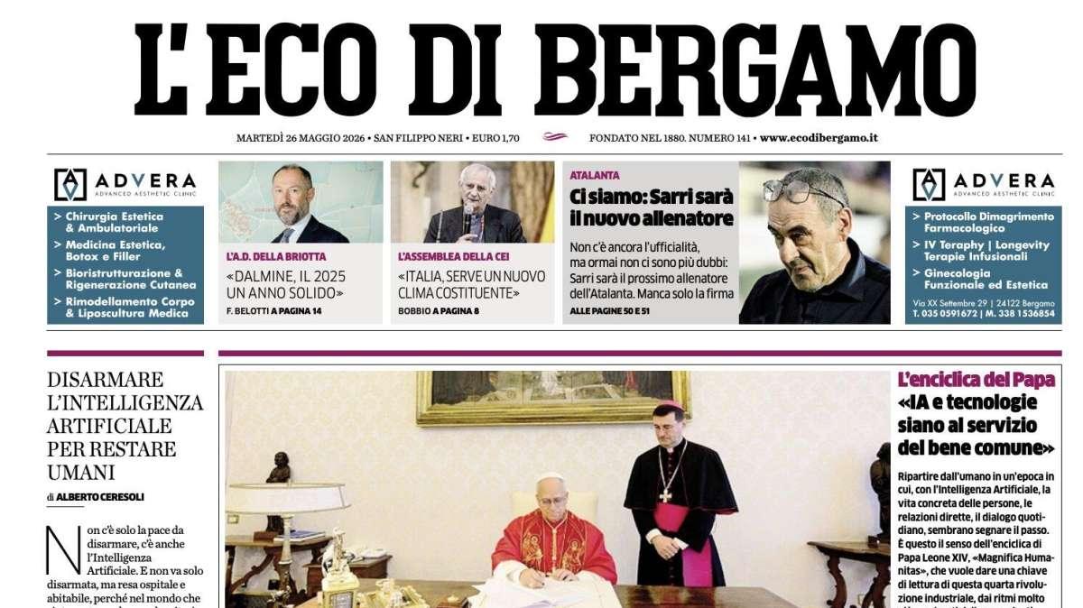 PRIMA PAGINA – L'Eco di Bergamo: "Ci siamo: Sarri sarà il nuovo allenatore"