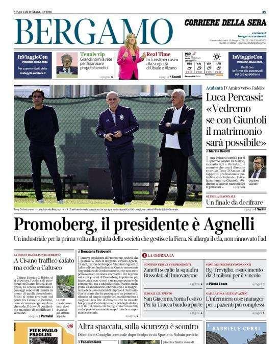 PRIMA PAGINA - Corriere di Bergamo, Luca Percassi: "Vedremo se con Giuntoli il matrimonio sarà possibile"