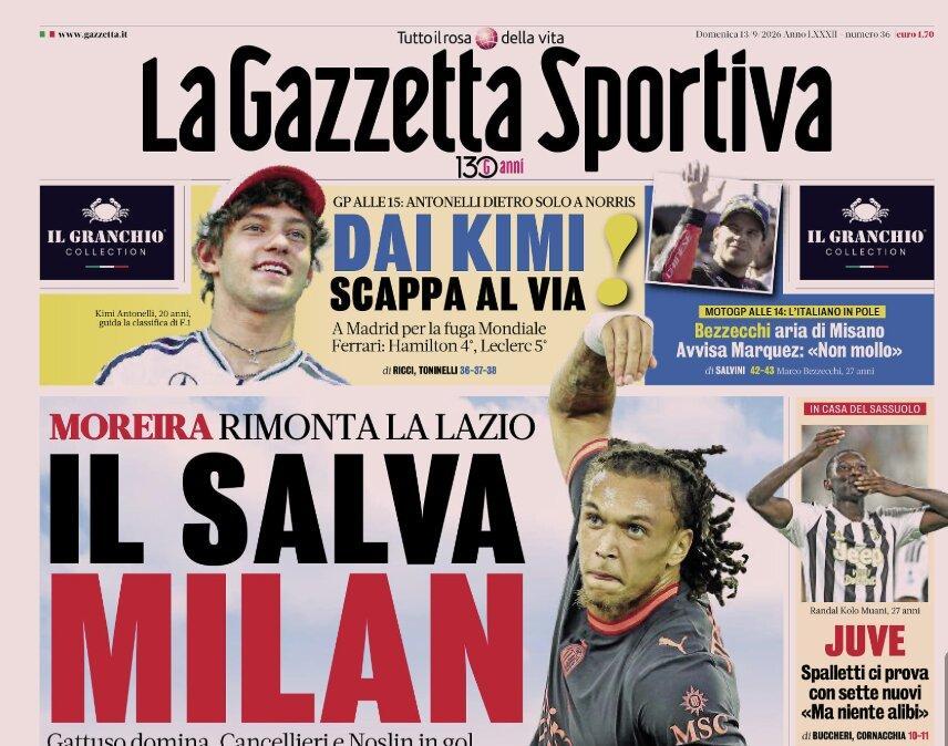 PRIMA PAGINA – La Gazzetta Sportiva: "Il salva Milan"