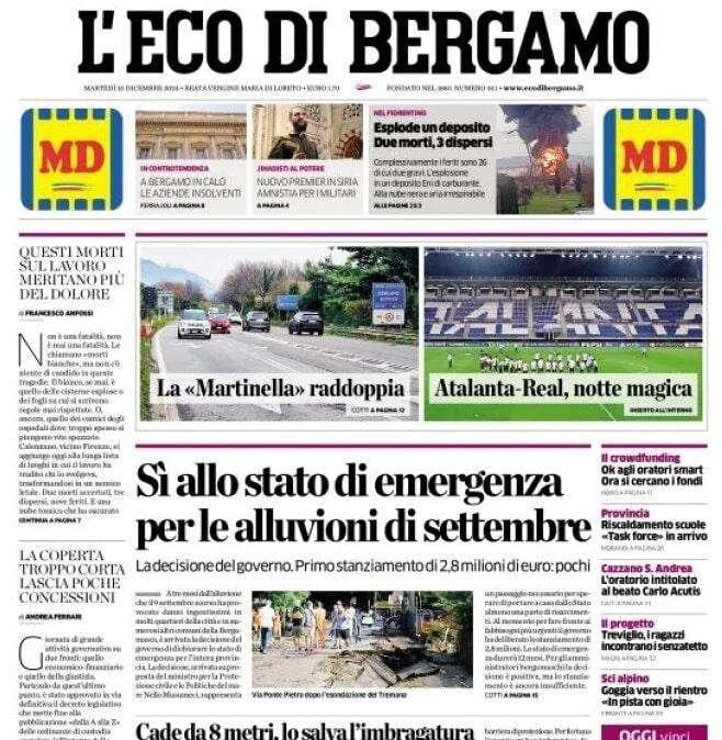 La Dea vuole sognare ancora. L'Eco di Bergamo: "Atalanta-Real, notte magica"