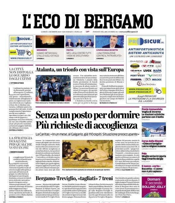 PRIMA PAGINA - L'Eco di Bergamo: "Atalanta, un trionfo con vista sull’Europa"