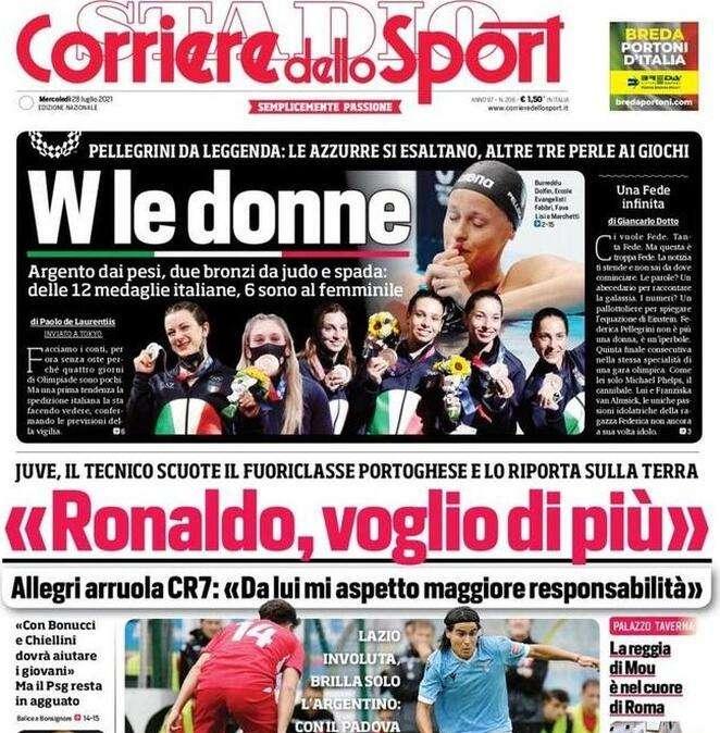 L'apertura del Corriere dello Sport: "Sì al green pass"