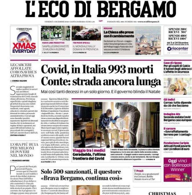 L'Eco di Bergamo - "Contagi ancora in discesa. Ripartenza, prime ipotesi"