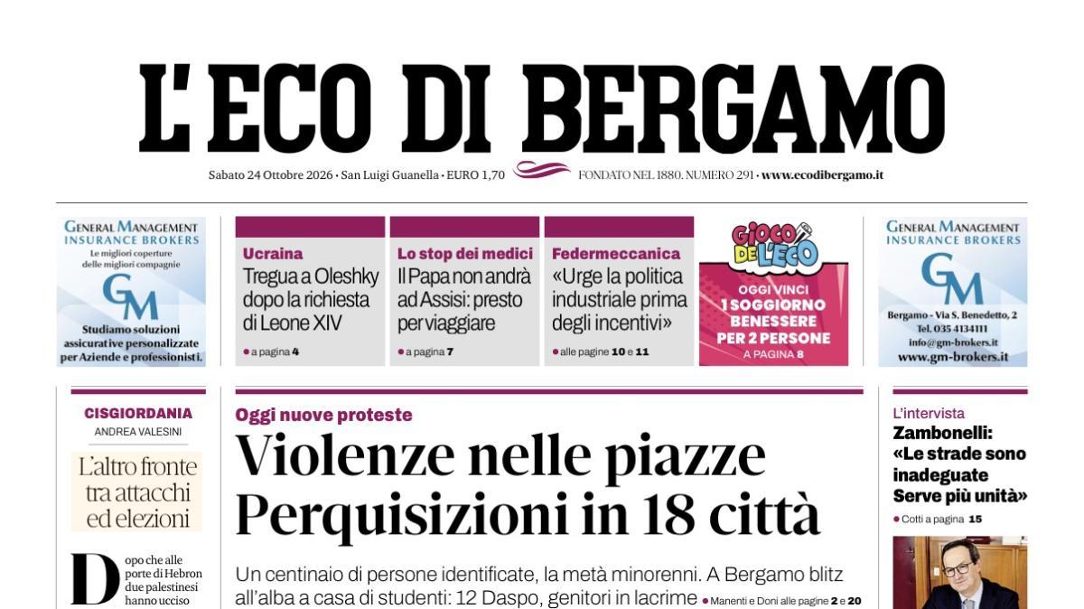 PRIMA PAGINA – L'Eco di Bergamo: "Atalanta, dopo il ko uno scatto per ripartire"