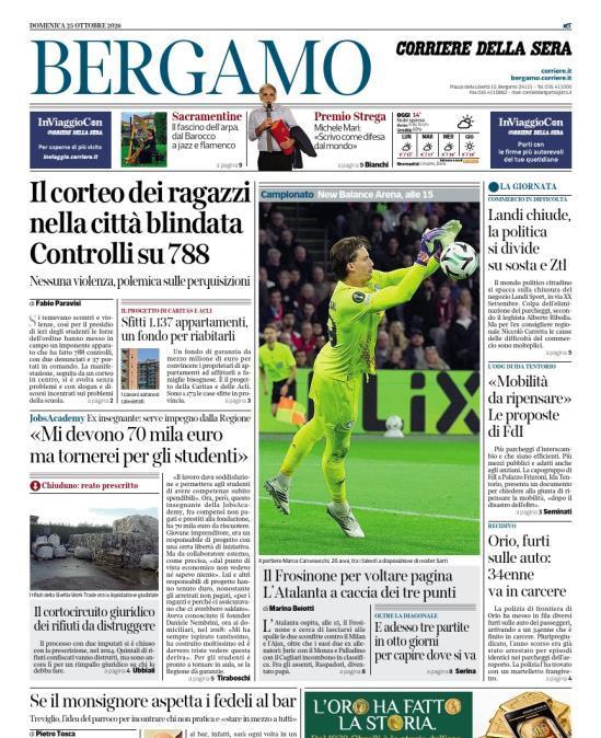 PRIMA PAGINA - Corriere di Bergamo: "L'Atalanta a caccia dei tre punti"