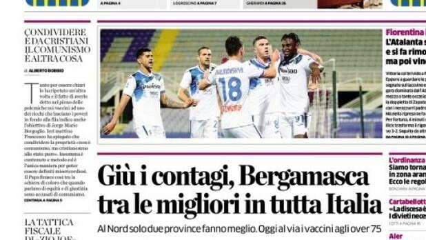 L'apertura de L'Eco di Bergamo: "Giù i contagi, Bergamasca tra le migliori in tutta Italia"