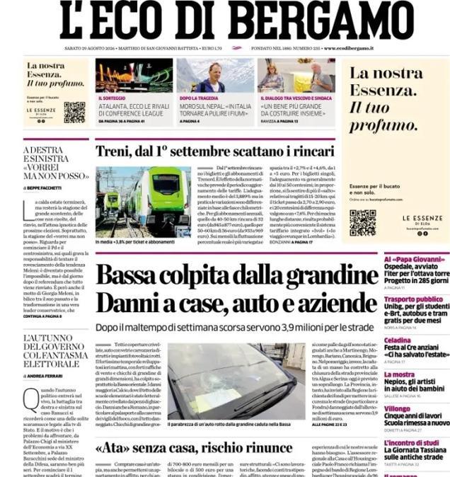 PRIMA PAGINA - L'Eco di Bergamo: Atalanta, ecco le rivali in Conference
