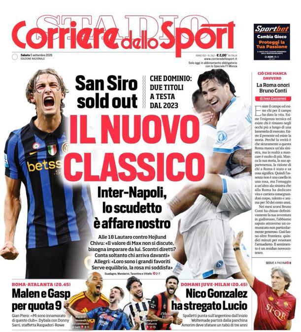 PRIMA PAGINA - Corriere dello Sport: "Il nuovo Classico"