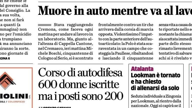 PRIMA PAGINA - L’Eco di Bergamo: "Lookman torna e ha chiesto di allenarsi da solo"