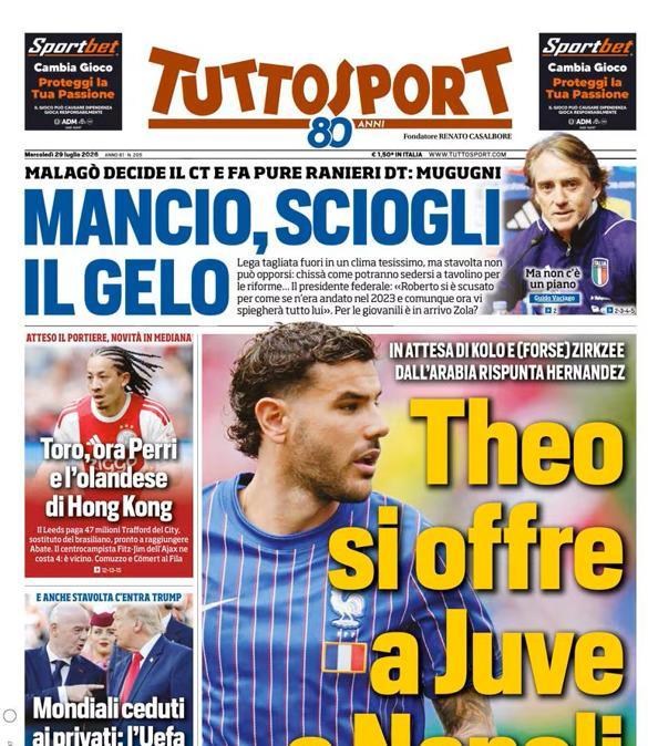 PRIMA PAGINA - Tuttosport: "Theo si offre a Juve e Napoli"