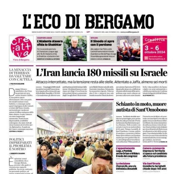 L'Eco di Bergamo apre sui nerazzurri: "L'Atalanta stasera sfida lo Shakhtar"