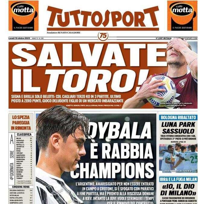 Tuttosport in apertura: "Salvate il Toro"