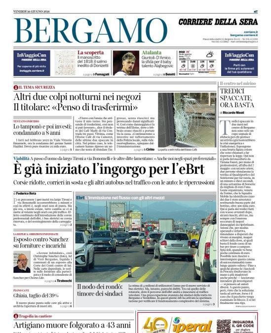 PRIMA PAGINA - Corriere di Bergamo: "Giuntoli-D’Amico, la sfida per il baby talento Alajbegovic"
