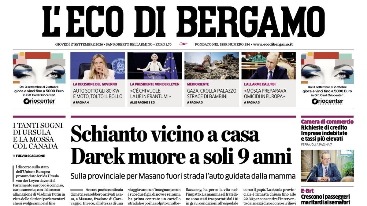 PRIMA PAGINA – L'Eco di Bergamo: "Nasce la nuova Italia: sette dell'Atalanta nella lista di Mancini"