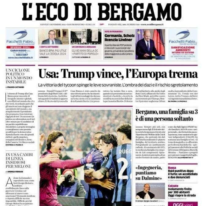 L'Eco di Bergamo sulla Dea: "Grande Atalanta: 2-0 a Stoccarda e nono posto"