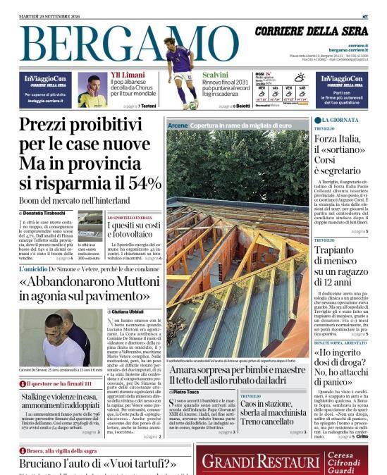 PRIMA PAGINA - Corriere di Bergamo: "Scalvini: Rinnovo fino al 2031, può puntare al record, Big in scadenza"
