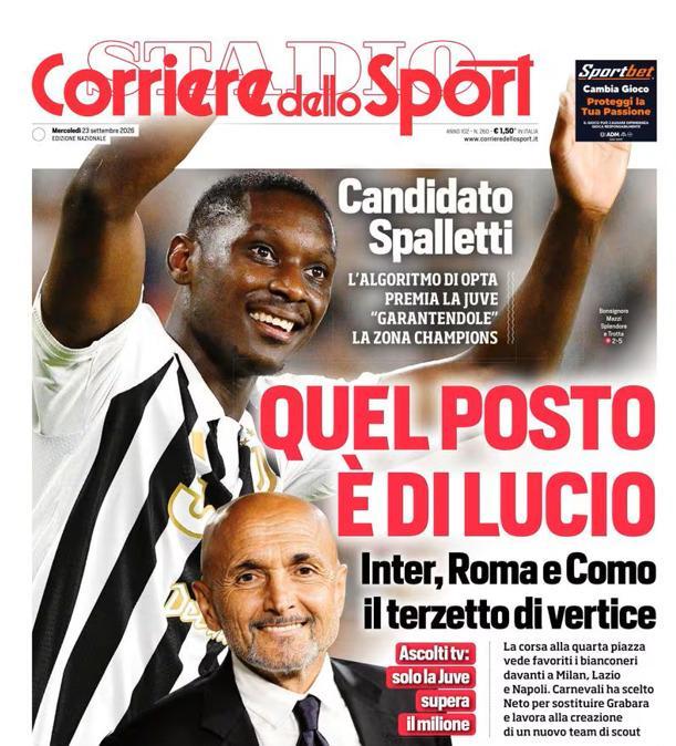 PRIMA PAGINA - Corriere dello Sport: "Quel posto è di Lucio"