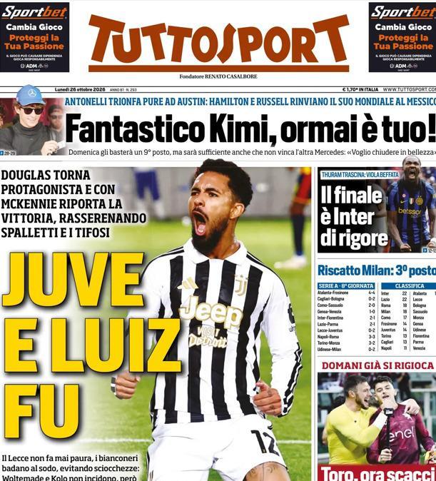 PRIMA PAGINA - Tuttosport: "Thuram trascina: viola beffata"