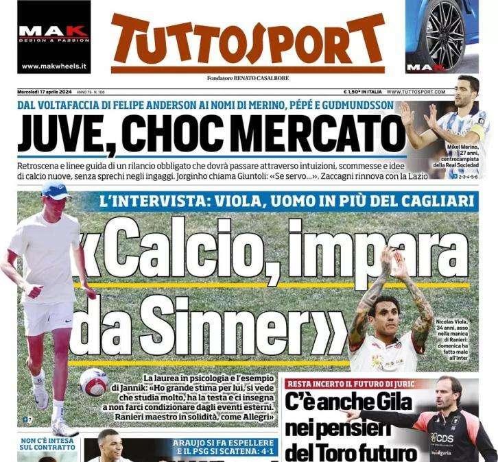 Tuttosport in prima pagina: "Juve, choc mercato. Gila nei pensieri del Torino"