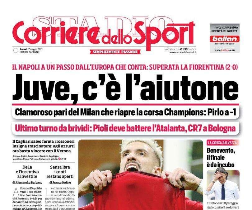 L'apertura del Corriere dello Sport: "Juve, c'è l'aiutone"
