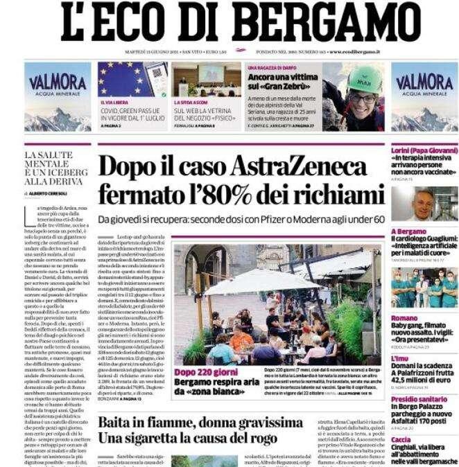 L'Eco di Bergamo: "Dopo il caso AstraZeneca fermato l’80% dei richiami"