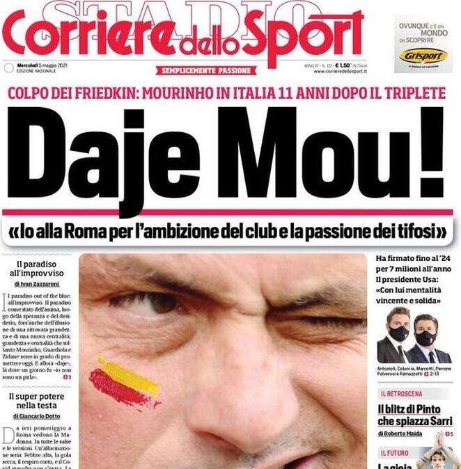 L'apertura del Corriere dello Sport: "Daje Mou!"