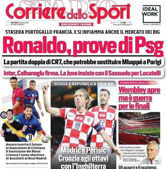 L'apertura del Corriere dello Sport: "Ronaldo, prove di PSG"
