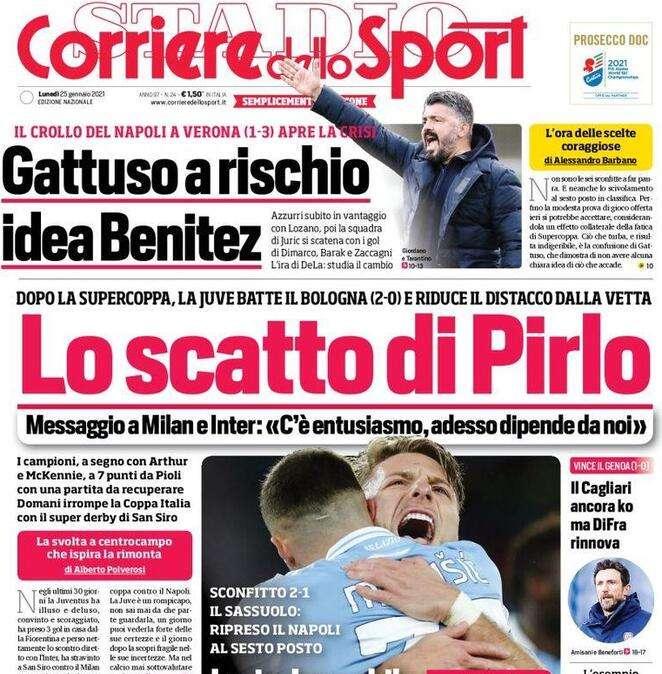 Corriere dello Sport in apertura: "Gattuso a rischio, idea Benitez"