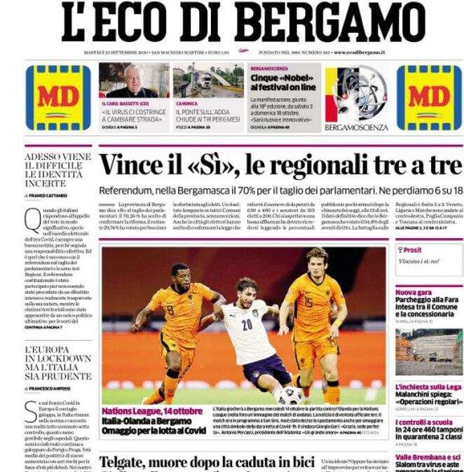 L'Eco di Bergamo: "Vince il «Sì», le regionali tre a tre"