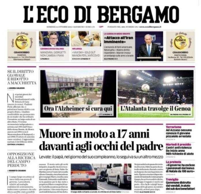 5-1 nel segno dell'ex Retegui, L'Eco di Bergamo: "L'Atalanta travolge il Genoa"