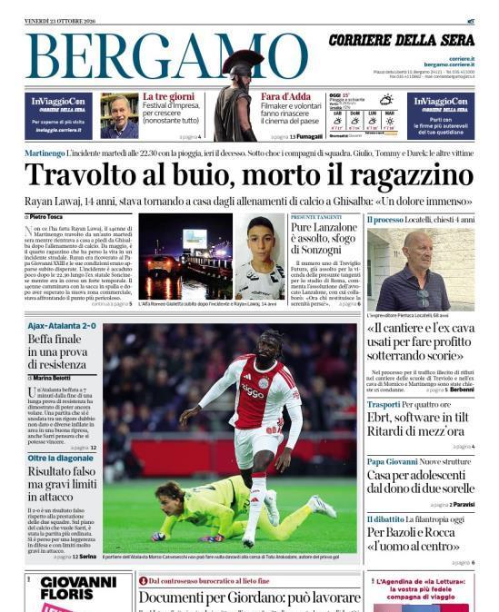 PRIMA PAGINA - Corriere di Bergamo: "Beffa finale in una prova di resistenza"