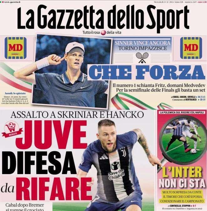 La Gazzetta dello Sport in apertura sul mercato bianconero: "Juve, difesa da rifare"