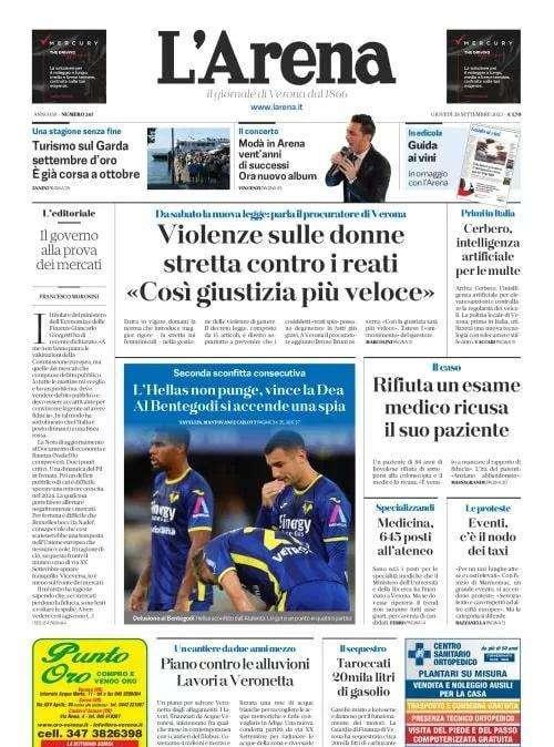 L'Hellas cade con l'Atalanta, l'apertura de L'Arena: "Al Bentegodi si accende una spia"