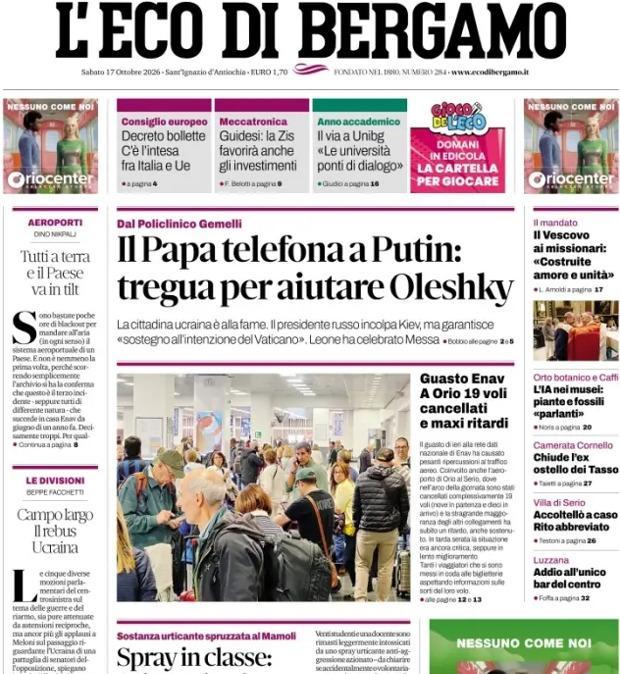PRIMA PAGINA - L'Eco di Bergamo: "Un'Atalanta convincente: E morde subito"
