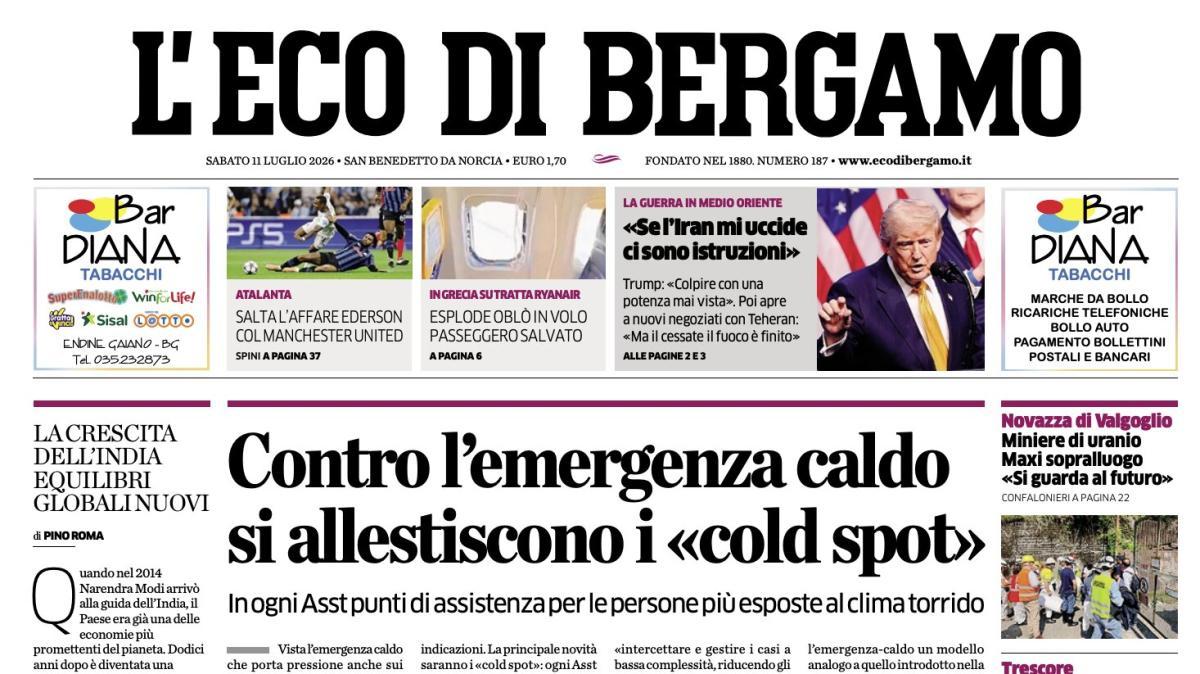 PRIMA PAGINA – L'Eco di Bergamo: "Salta l'affare Ederson col Manchester United"