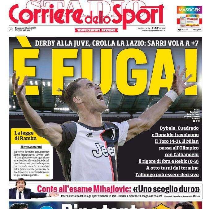 L'apertura del Corriere dello Sport sulla Juventus: "E' fuga"