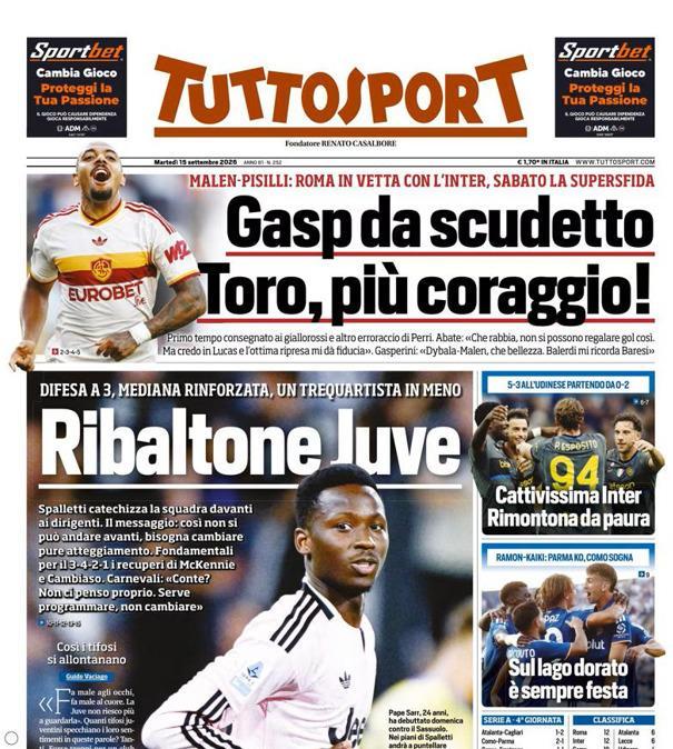 PRIMA PAGINA - Tuttosport: "Ribaltone Juve"