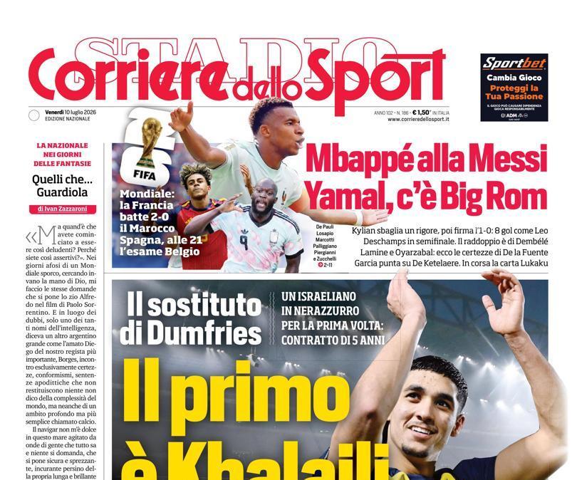 PRIMA PAGINA - Corriere dello Sport: "Il primo è Khalaili"