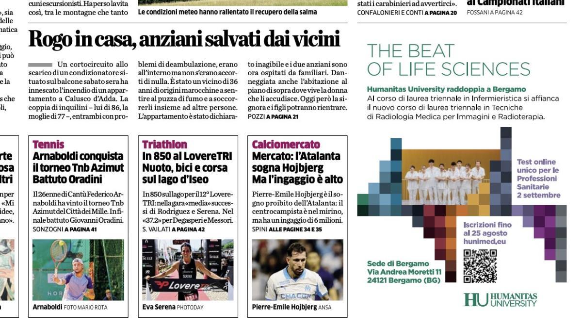 PRIMA PAGINA – L'Eco di Bergamo: "L'Atalanta sogna Hojbjerg. Ma l'ingaggio è alto"