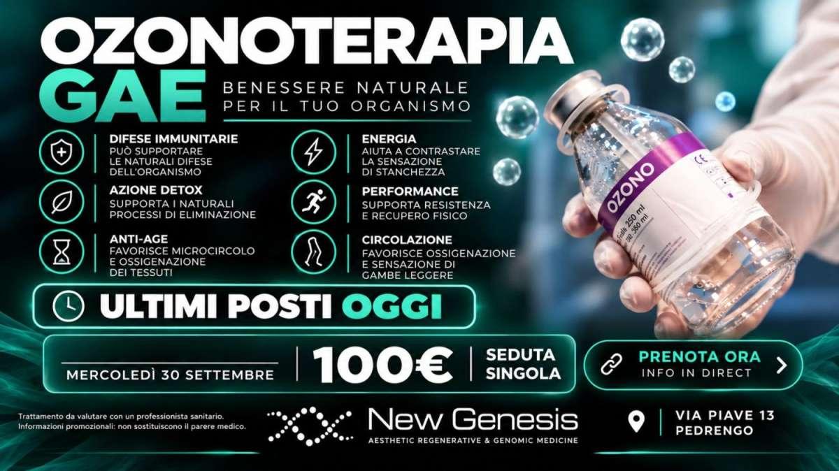Autunno, tempo di ricarica: l'ozonoterapia GAE da New Genesis. Ultimi posti per oggi, promo-prova a 100 €