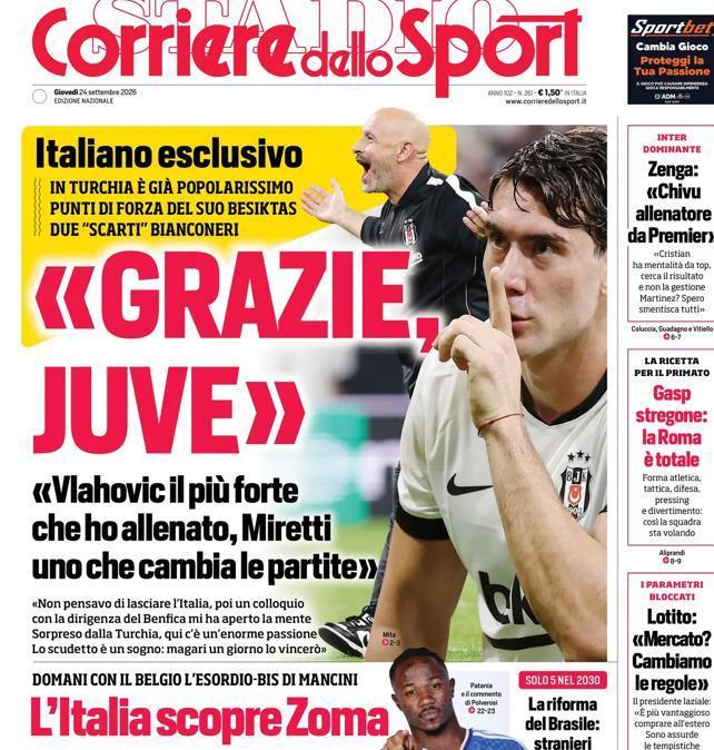 PRIMA PAGINA - Corriere dello Sport: "Grazie Juve"