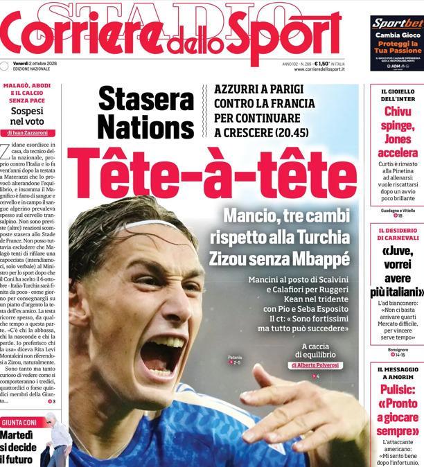 PRIMA PAGINA - Corriere dello Sport: "Tête-à-tête"