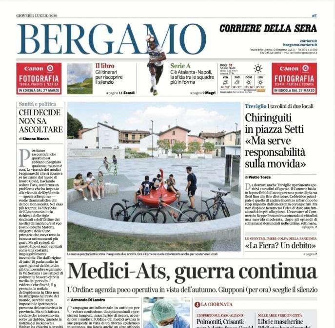 Corriere di Bergamo: "Atalanta e Napoli. Turbo ripartenze"