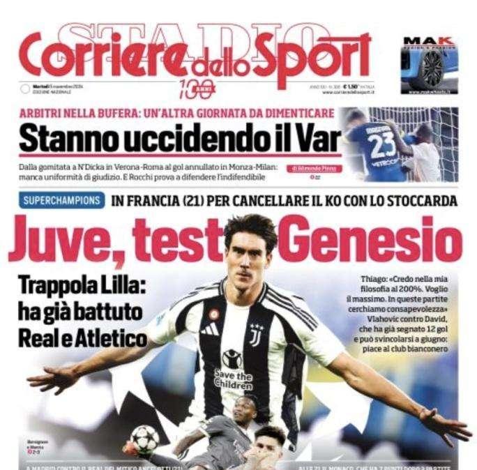 Torna la Champions, l'apertura del Corriere dello Sport: "Juve, test Genesio"